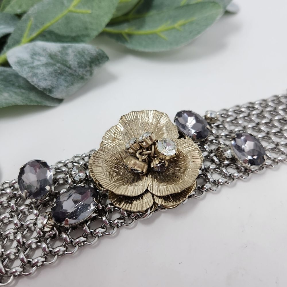 LOFT Rhinestone Flower Metal Chain Magnetic Bracelet NWT - Picture 4 of 10